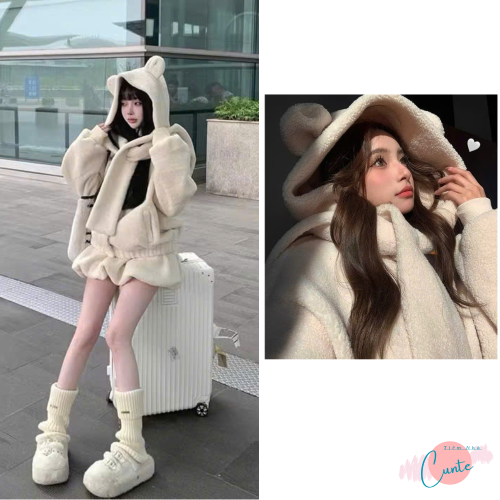 Hoodie - เสื้อแจ็คเก็ตตุ๊กตาหมีพร้อมกระโปรงสไตล์น่ารักและน่ารัก Cunte House Store