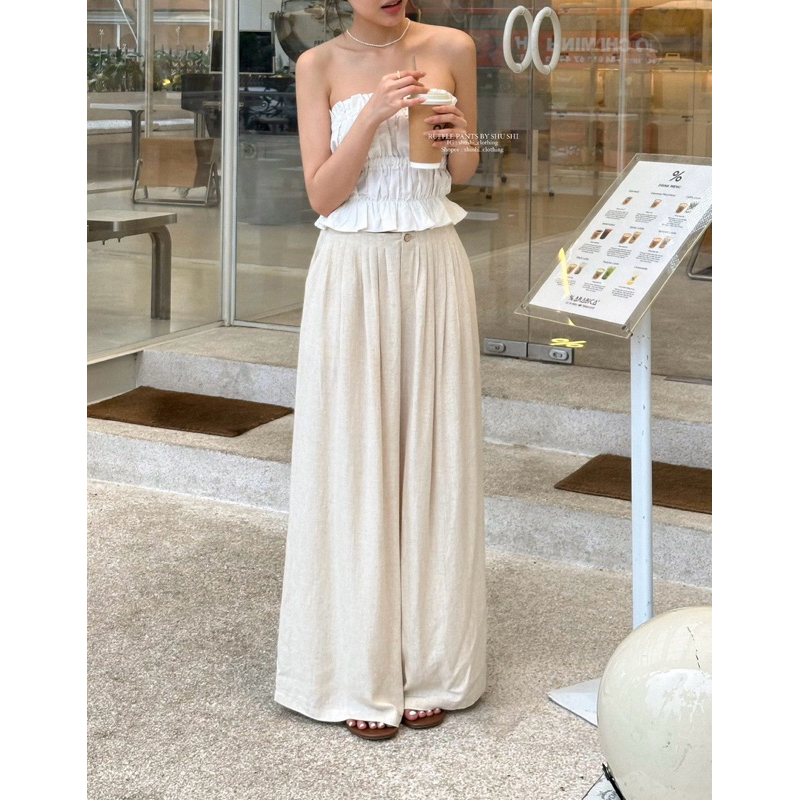 Ruffle Pants - กางเกงขากว้างผ้าลินินจีบ (ภาพเดิม)
