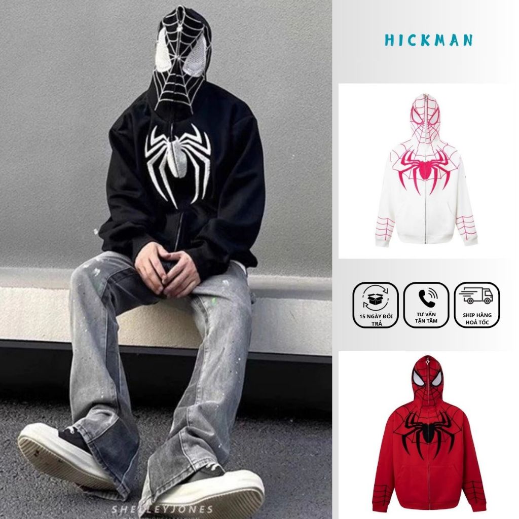 ZIp Spiderman Hoodie สําหรับผู้ชายและผู้หญิง, Spider-Man Hoodie ทําจากผ้าฝ้ายนุ่มคุณภาพสูง Felt-HICK