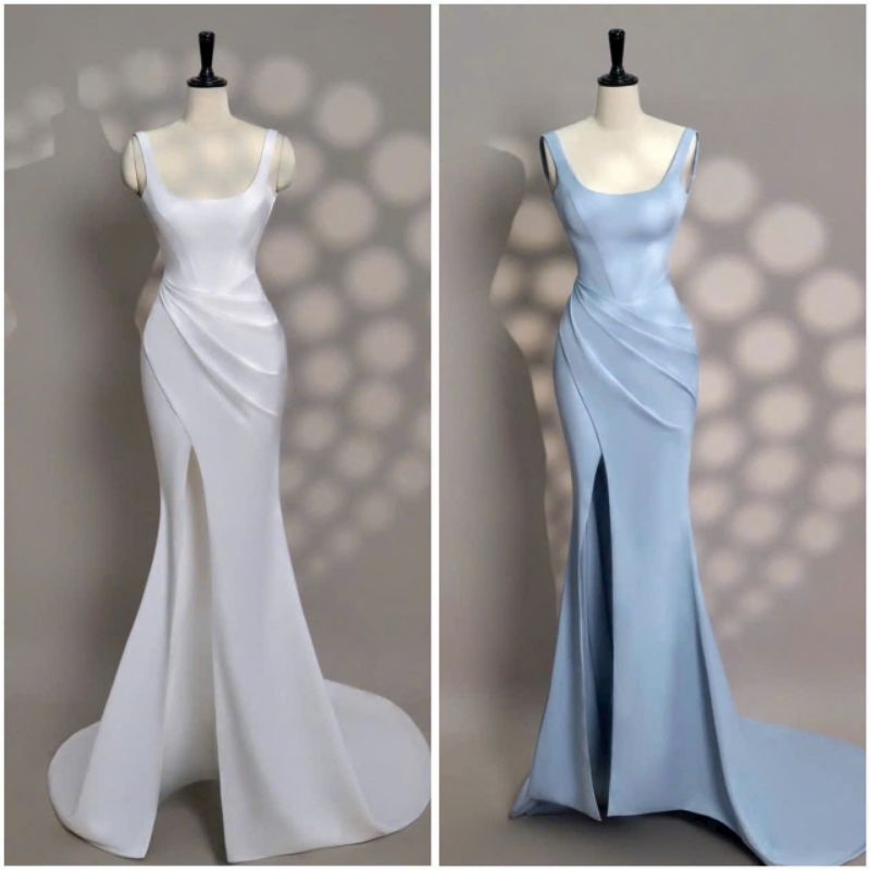 Body tafta ชุดราตรีหางปลา U คอและช่องต้นขาของขวัญแบนพร้อมต่างหู hn