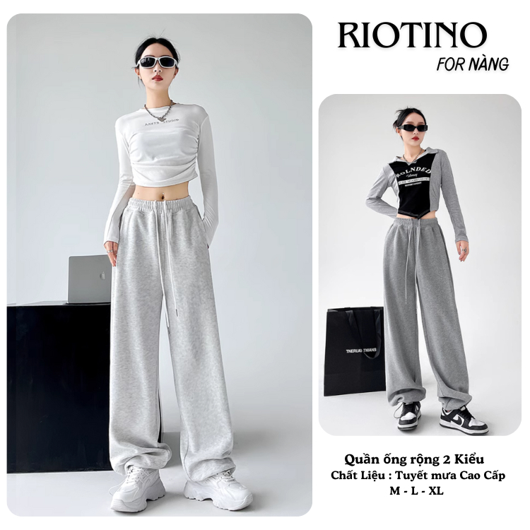 UNISEX Brand RIOTINO กางเกงขากว้าง 2 สไตล์ ทรงหลวม สําหรับผู้ชายและผู้หญิง Q001