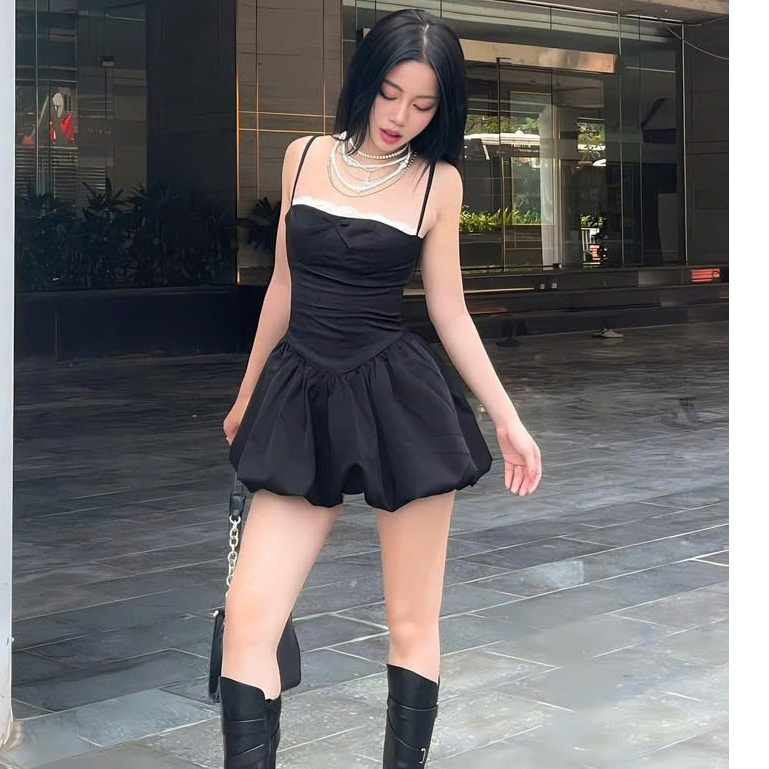 ชุดเดรสอกลูกไม้ 2 สาย K5879_CAROTSHOP