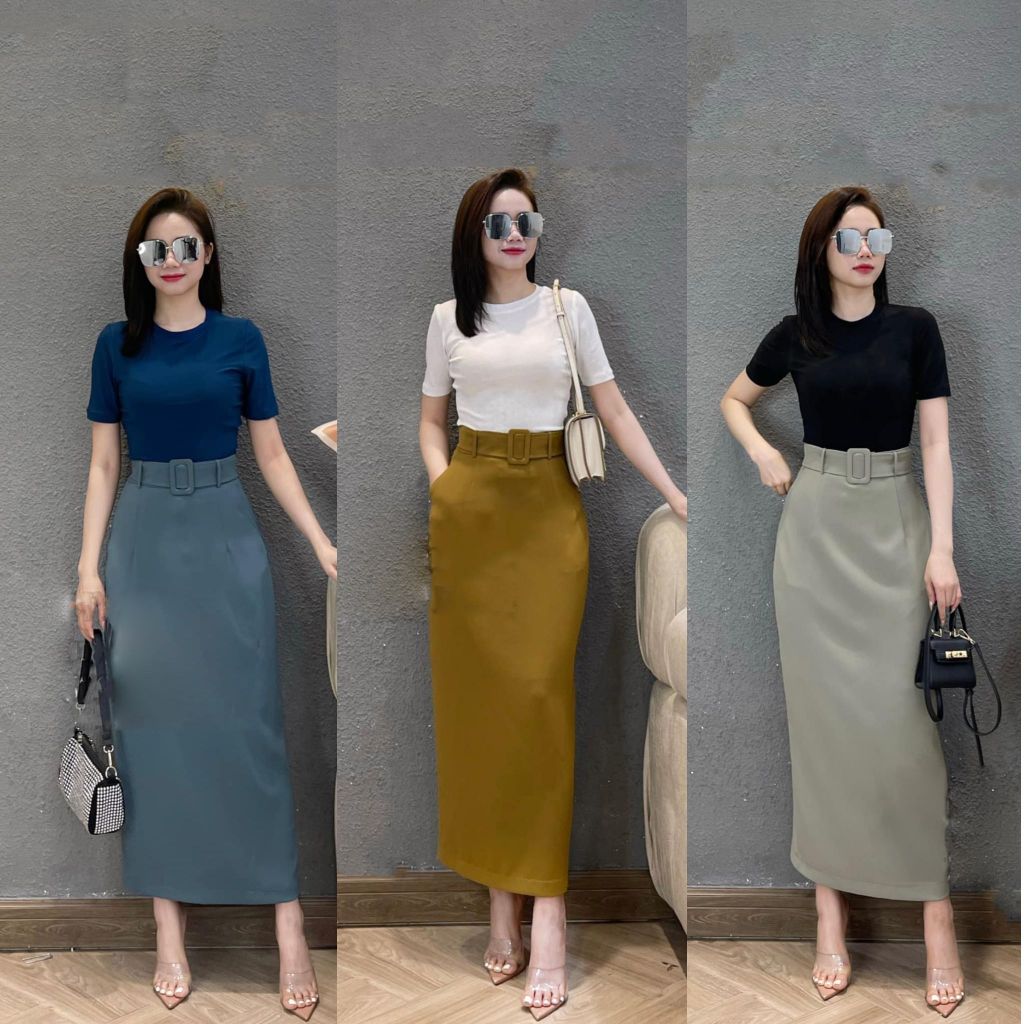 Susuclothing แม็กซี่เดรสตัวยาวพร้อมเข็มขัดผ้าและกระเป๋าแนวทแยงทั้งสองด้าน ผ่าหลัง BC90 พร้อมเข็มขัดผ้า