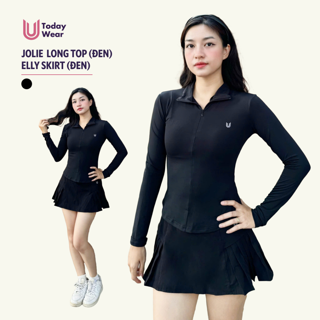 ชุดออกกําลังกายสีดํา Jolie Long Top พร้อมกระโปรง Elly สีดํา Today U Wear