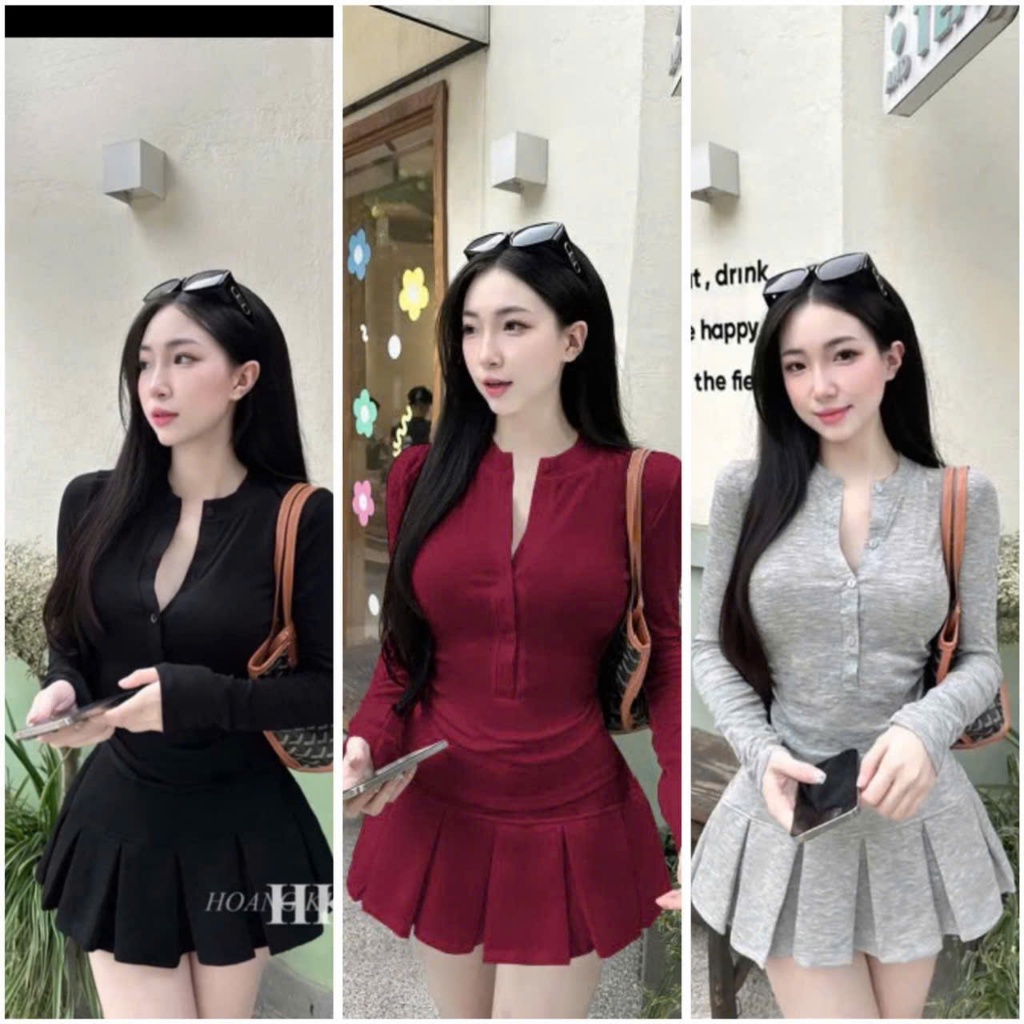 Hieu HIEU GARMENT FACTORY, ผู้หญิงชุด U-NECKLACE ที่มีปุ่มขนาดใหญ่