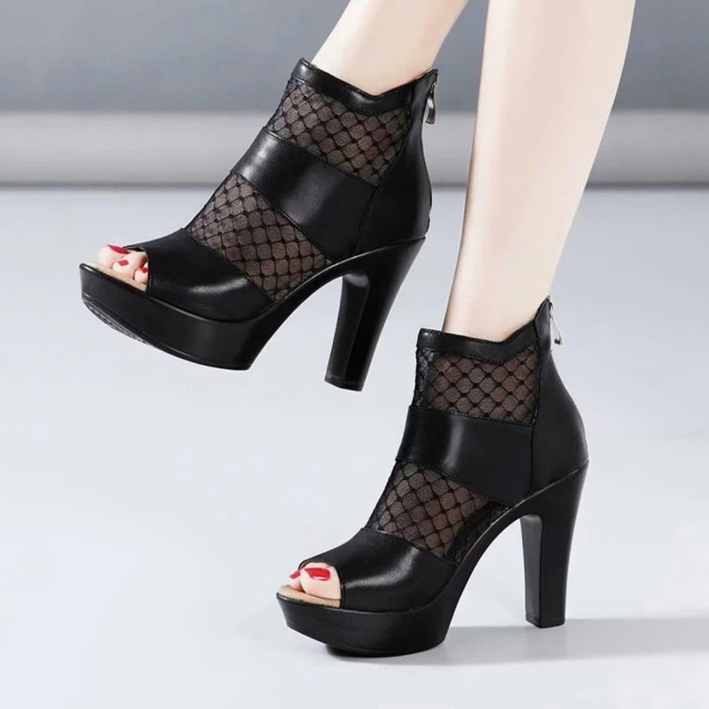 รองเท้าบูท OPEN TOE หนังแท้ 10CM T67