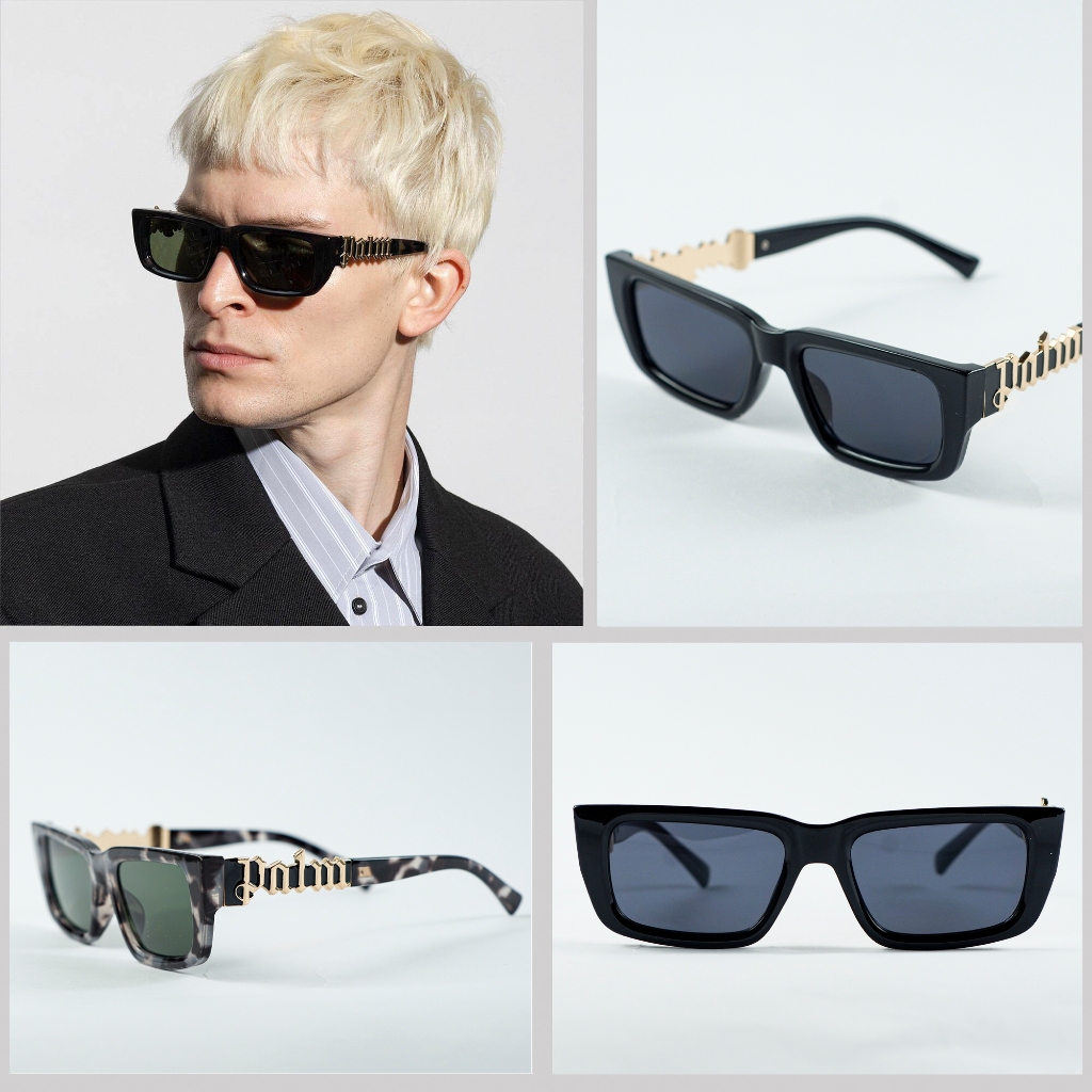 แว่นกันแดดแฟชั่นสําหรับผู้ชายและผู้หญิง Palm Angels Milford รูปสี่เหลี่ยมผืนผ้า Unisex นูนโลโก้รูปแบบ Anti-UV