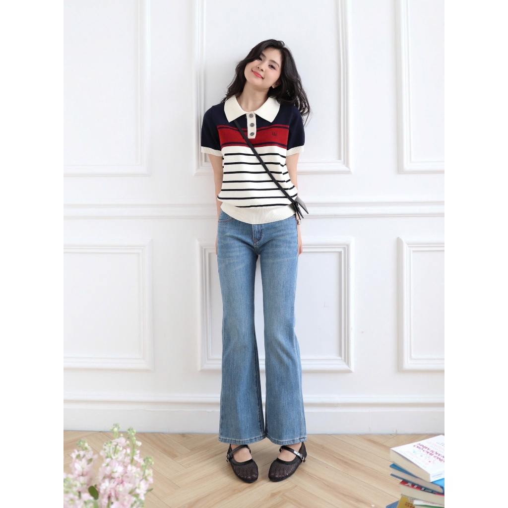 LIN CLOSET [QDL182] กางเกงยีนส์ขาบาน 9 นิ้วสไตล์เบสิคเกาหลี - OCTOBER COLLECTION