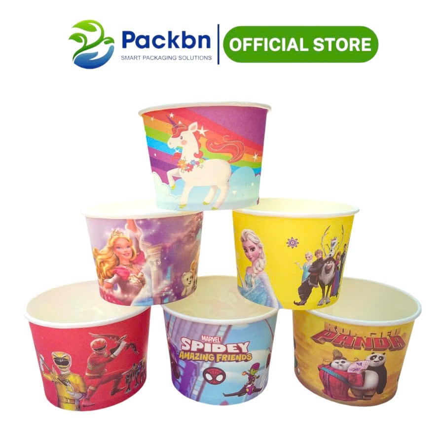 ถ้วยแกะต่ํา 260มล พร้อมฝา ถ้วยไอศกรีมกระดาษพร้อมฝาแบน สะพาน (จัดส่งสุ่มสี)