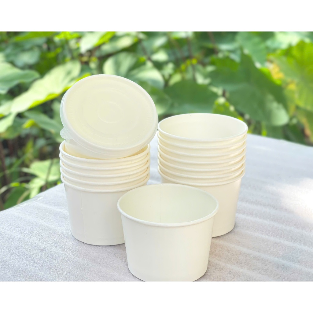 ถ้วยแกะต่ํา 260 มล. จํานวนมาก ชามไอศกรีมกระดาษพร้อมฝาปิดทรงกลม ถ้วยไอศกรีมกระดาษแบบใช้แล้วทิ้ง