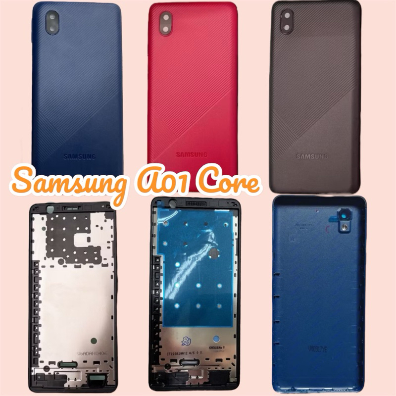 เคส Samsung A01 Core Zin พร้อมปุ่มเต็ม - ถาดซิม - แก้วสีส้ม
