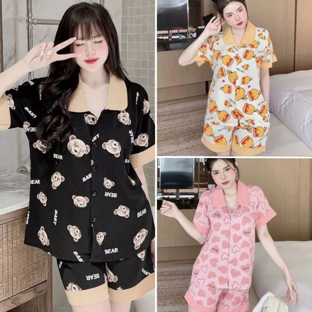 Set Tops กางเกงขาสั้นชุดนอนชุดไทย Kate Fabric Cool ไม่มีริ้วรอยไม่มี Ruffles ชุดนอนสตรีสวมใส่ MunLive
