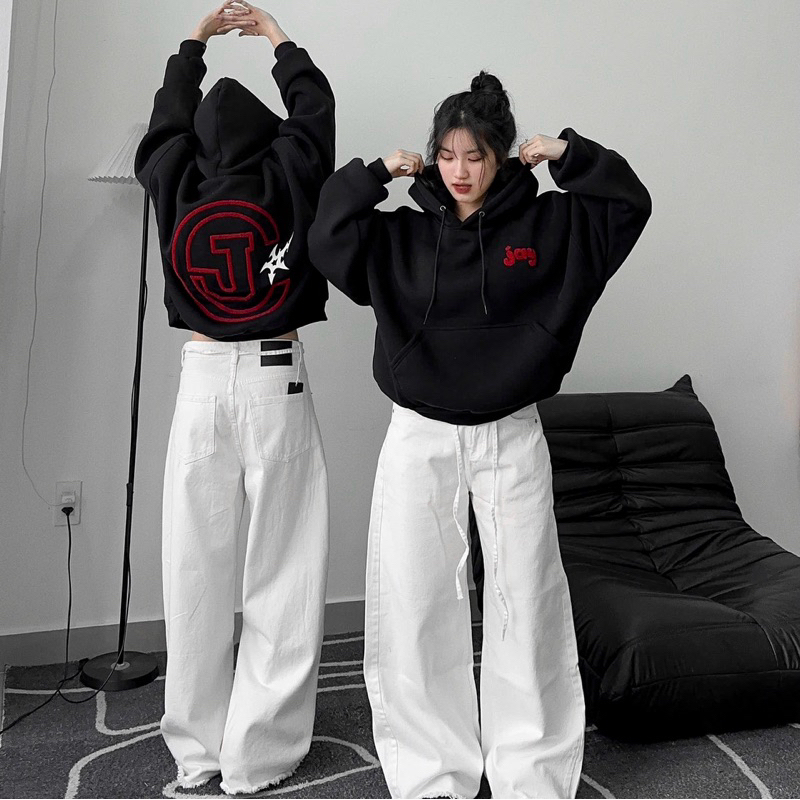 Hoodie CJAY - เสื้อฮู้ดปักลาย Boxy มีฮู้ดกว้างสําหรับผู้ชายและผู้หญิง unisex in PEPPER GREY/LEAD GREY/BLACK