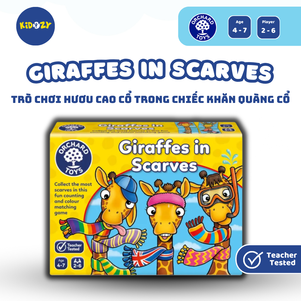 เกมทางปัญญา Giraffes in Scarves - Orchard Toys ช่วยให้เด็กจดจําสีและได้รับการประกอบไปด้วยคณิตศาสตร์