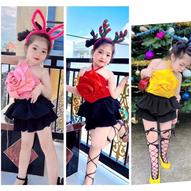 ชุดกระโปรงจีบ+เสื้อกุหลาบเด็กผู้หญิง