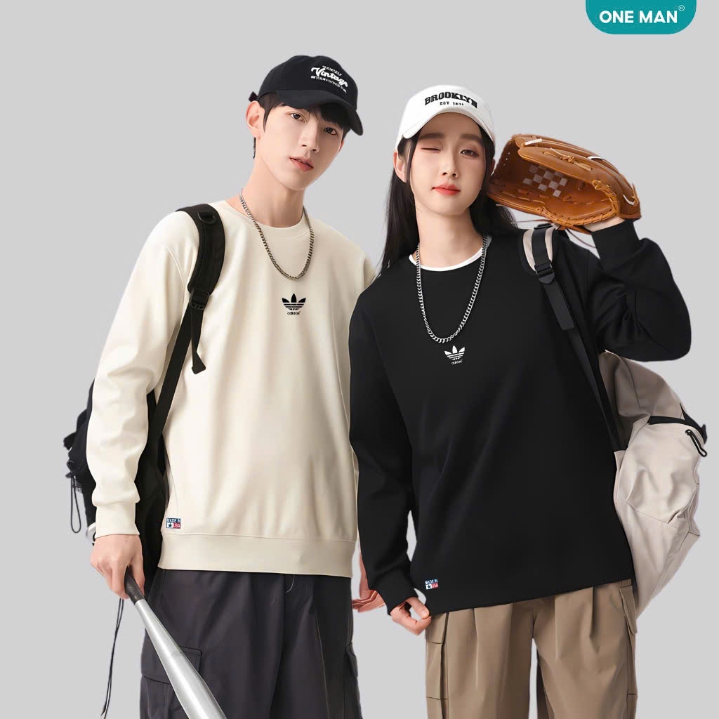 เสื้อสเวตเตอร์ทรงหลวมโลโก้ Adidas สําหรับผู้ชายและผู้หญิง Unisex