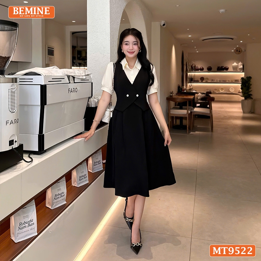 BEMINE เดรสดีไซน์คอปกและกระดุมเสื้อเชิ้ตแนวทแยงยาว เหมาะสําหรับทํางานหรือเดินไปรอบๆ twn-MT9522