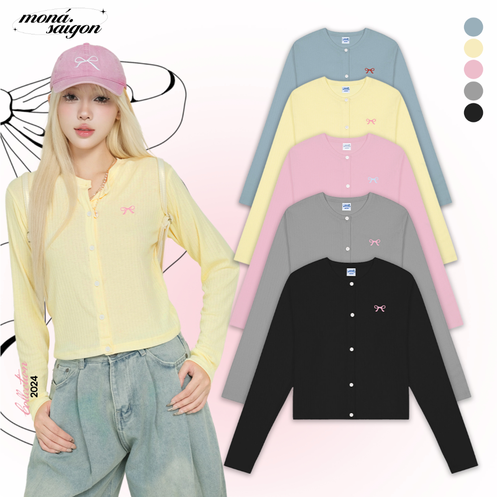 เสื้อคาร์ดิแกนผ้าฝ้ายเกาหลีสําหรับผู้หญิงปักลาย MONadded - VIVI