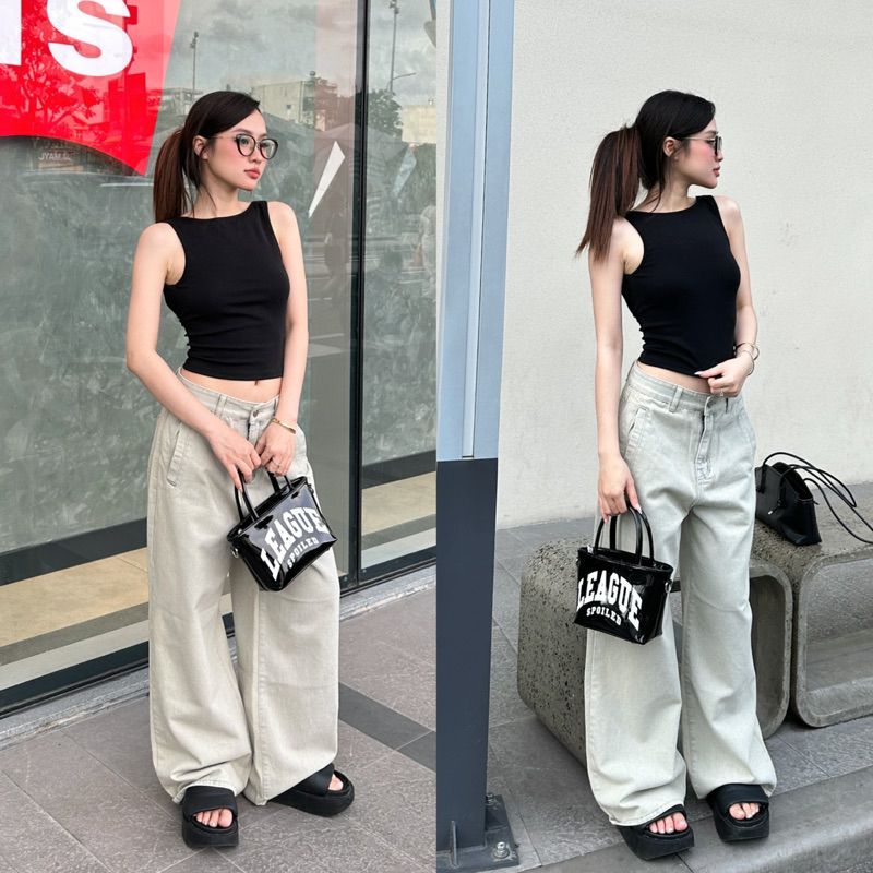 CLOUDY DEROSE JEANS - กางเกงยีนส์ขายาวมีกระเป๋า 2 ข้างขากว้างเอวต่ํากางเกงยีนส์หนาตรงนุ่ม (3 ขนาด)