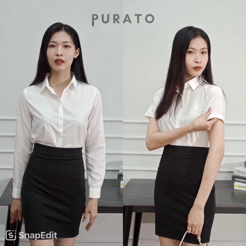 PURATOS EXCLUSIVE PHOTOS - เสื้อเชิ้ตสํานักงานสีขาวของผู้หญิงที่ไม่ยับ ไม่เห็น แขนสั้น และแขนยาว เยอ