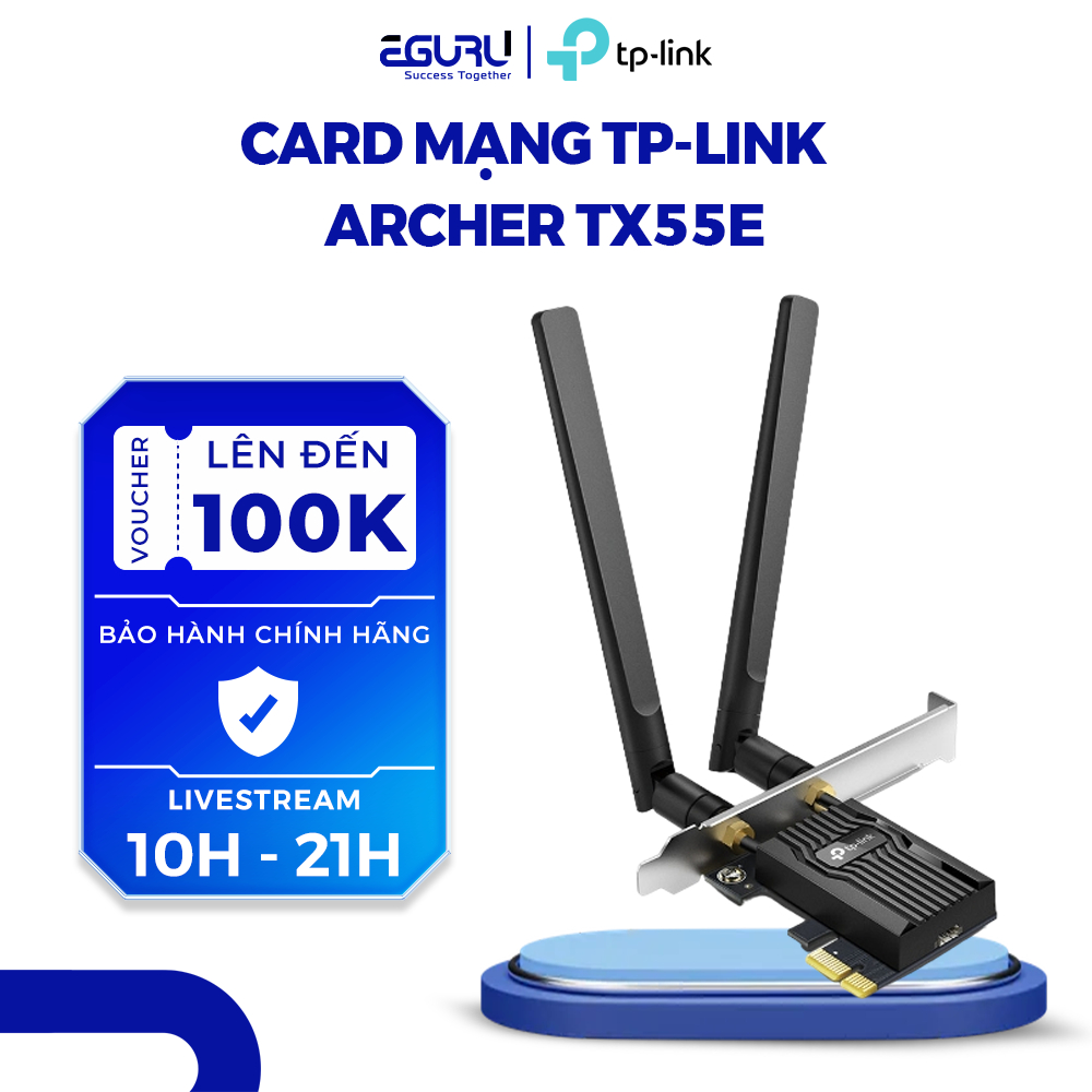 การ์ดเครือข่าย Tp-link Archer TX55E - AX3000 Wi-Fi 6 Bluetooth 5.2 PCIe - ของแท้ 24 เดือน