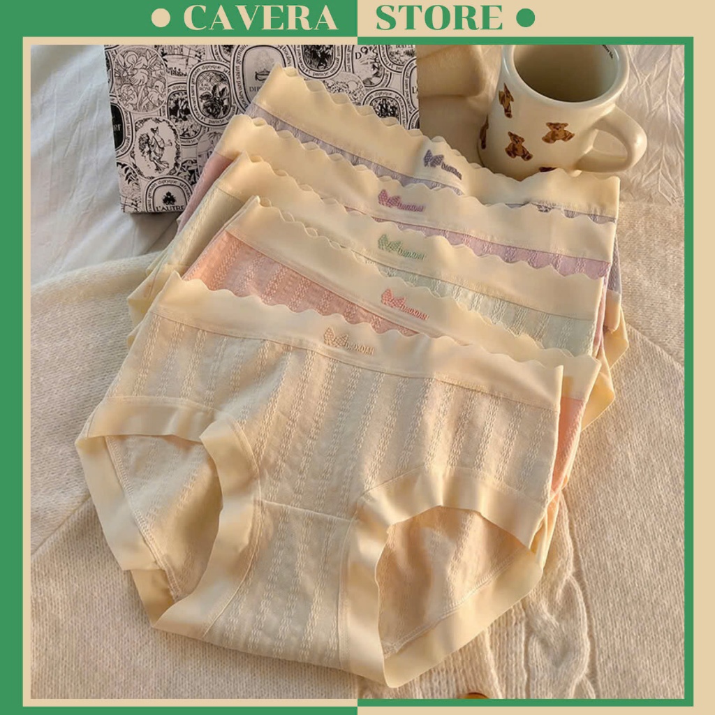กางเกงชั้นในสตรีผ้าฝ้ายขอบหยัก, นุ่มและสดใส, กางเกงชั้นในก้นเย็บ 2 ชั้นระบายอากาศได้ CAVERA L.4418