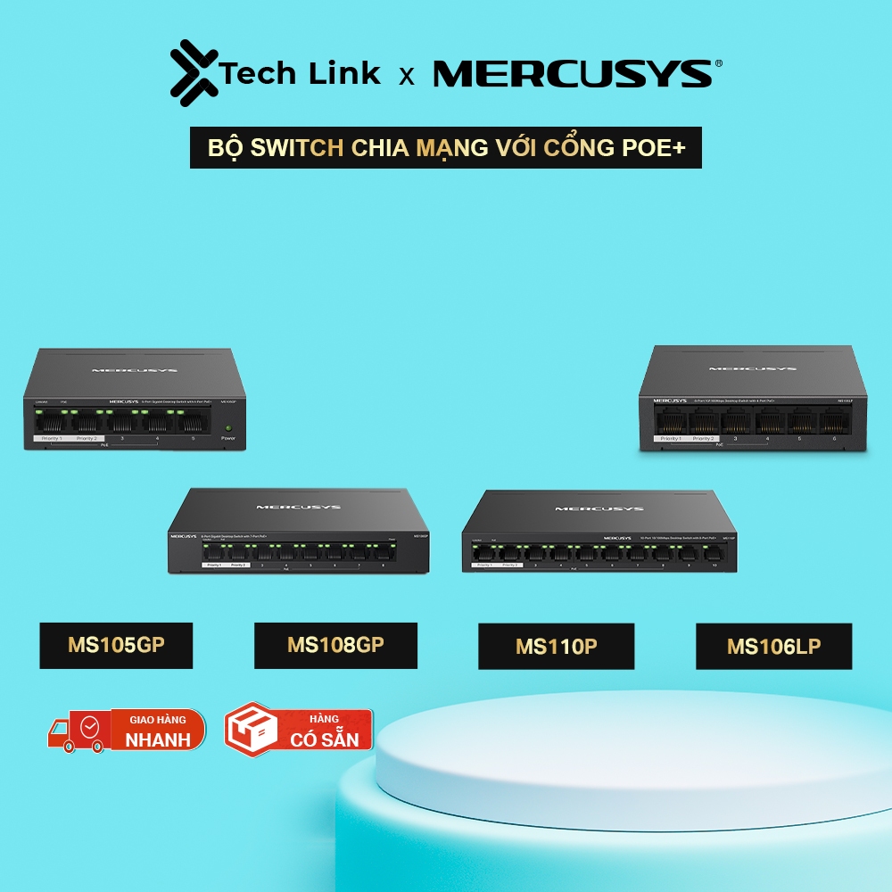 Mercusys MS105GP/ MS108GP/ MS110P/ MS106LP สวิตช์เครือข่ายพร้อมพอร์ต PoE+