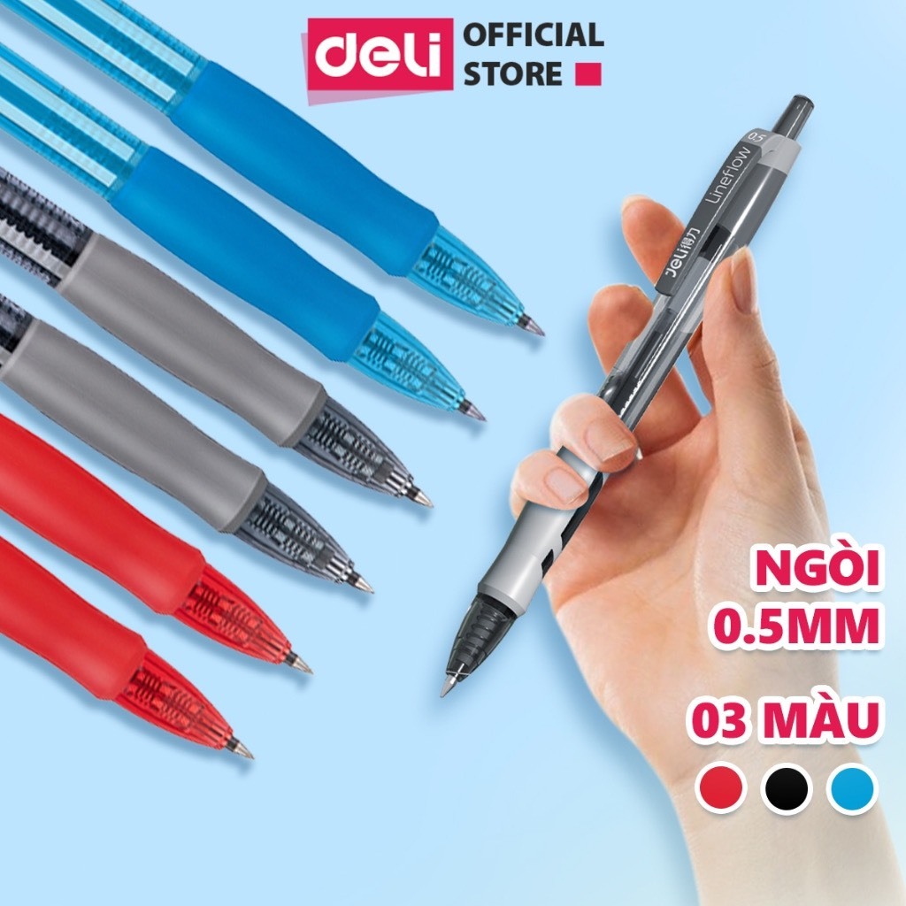 (กล่อง 12 - S08) ปากกาเจลหมึก Deli S08 สีน้ําเงิน/ดํา/แดง สําหรับปลายปากกา Office Students 0.5 มม.