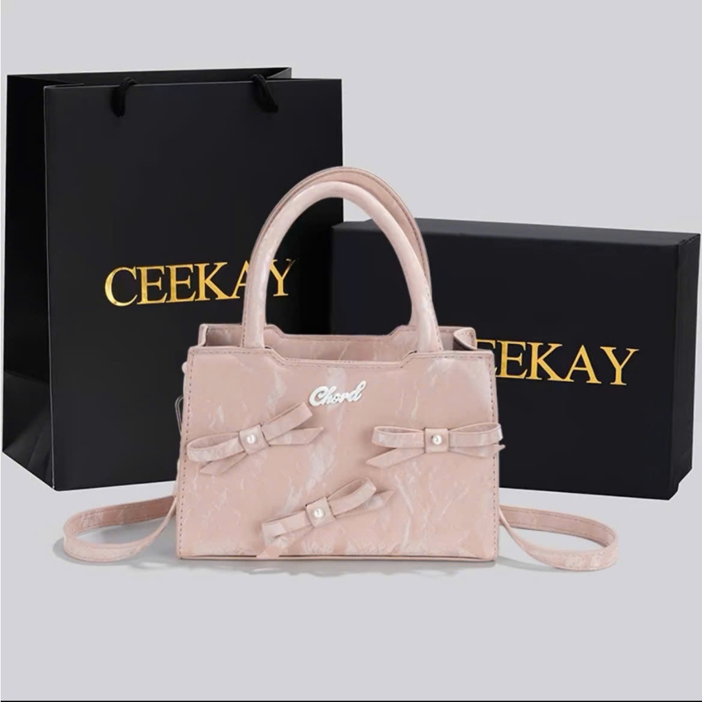 กระเป๋าถือ Ceekay ของแท้ - กระเป๋าสะพายข้างหนังกํามะหยี่ลายโบว์คุณภาพสูงประณีตอ่อนโยนและผู้หญิง