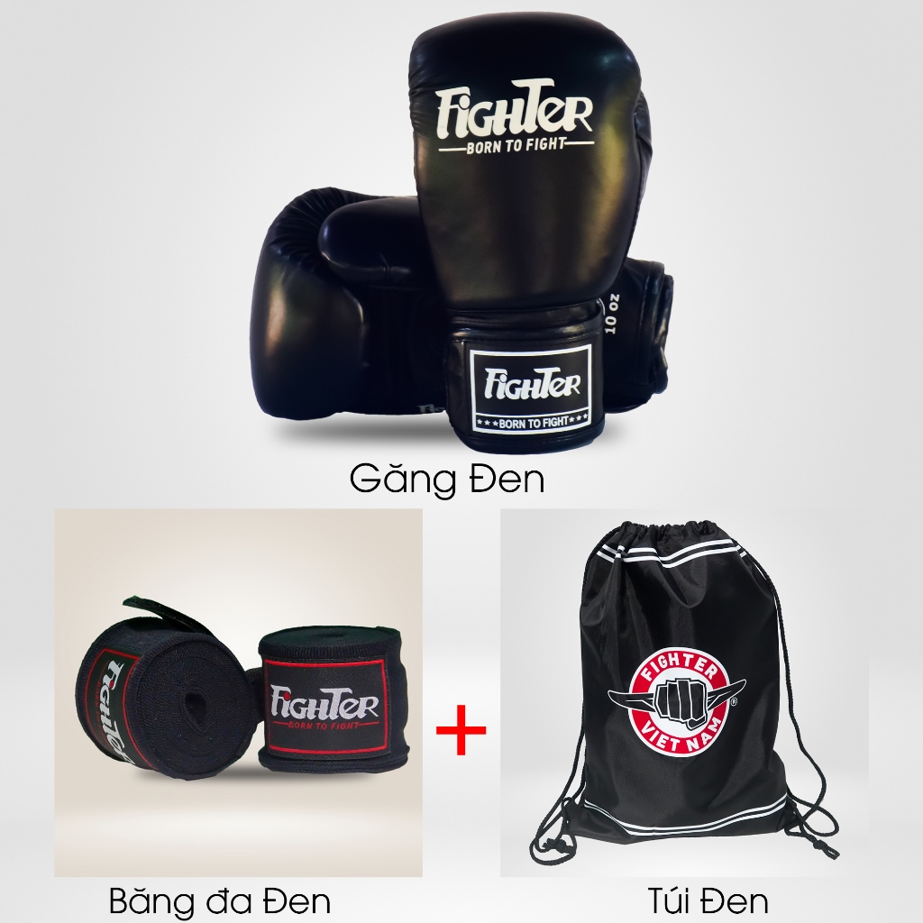 (COMBO) นวมชกมวย Fighter PT + เข็มขัดนักรบ + กระเป๋าหูรูด Fighter ผลิตภัณฑ์มาตรฐาน Fighter Vietnam