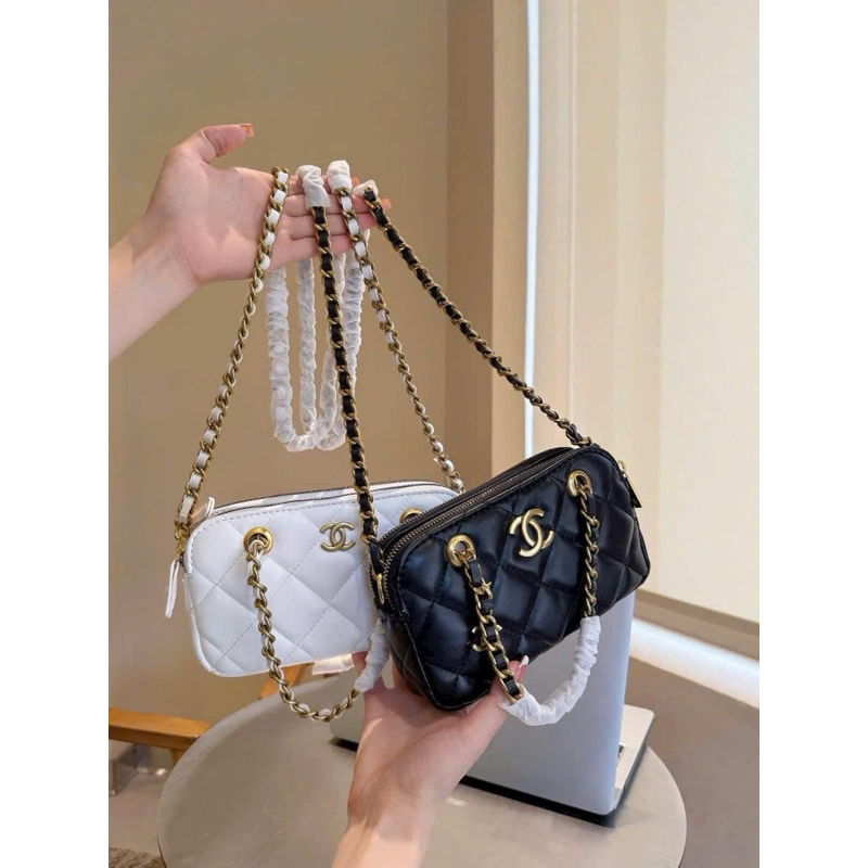 Cha.nel dong coin crossbody bag 2 ซิป ไซส์ 20 หนังมุกนุ่มสวยมาก