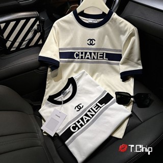 ซีซี เสื้อยืดกับตัวอักษร ชล พิมพ์ลายเส้นแนวนอนในผ้าฝ้ายเย็น, เสื้อยืดผู้หญิงแขนหลวมสุดสวย
