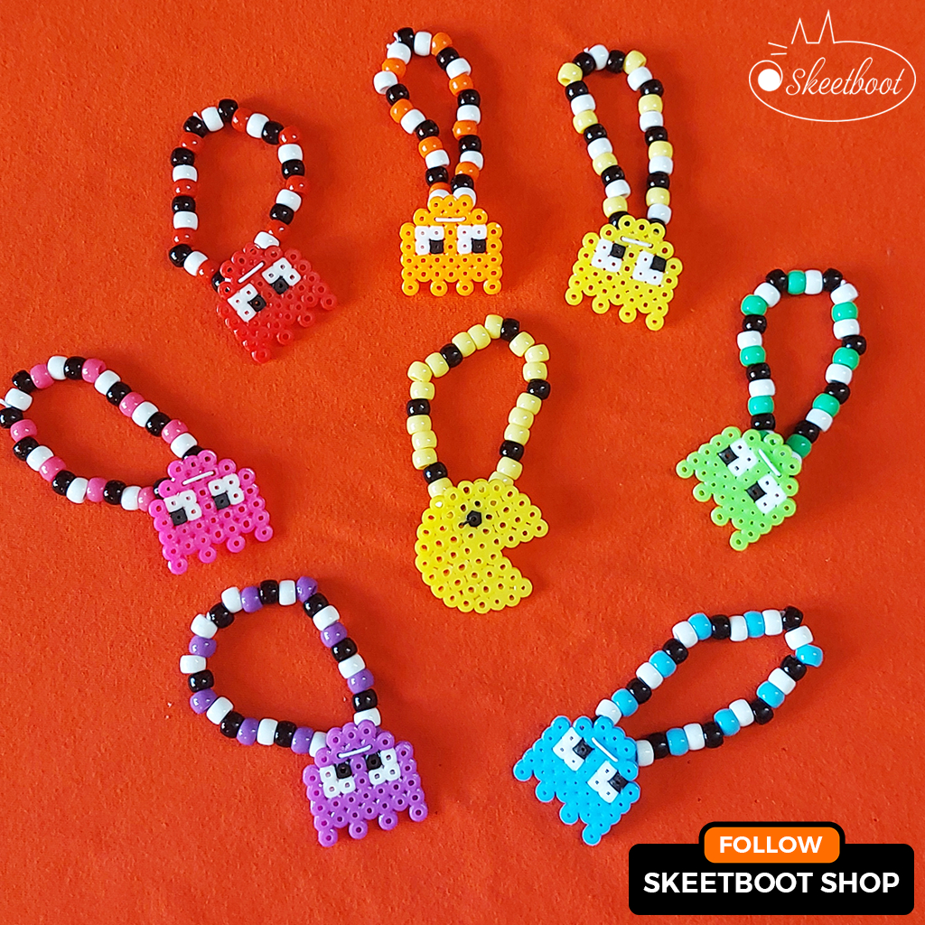 สร้อยข้อมือ Kandi Pacman - สร้อยข้อมือ perler ghost pacman - เครื่องประดับเทศกาล rave edm