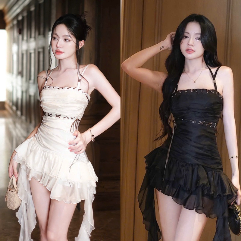 อินเทรนด์ Y2K เซ็กซี่ Y2K อินเทรนด์ Y2K ชุดเดรสพู่ผ้าไหมเซ็กซี่