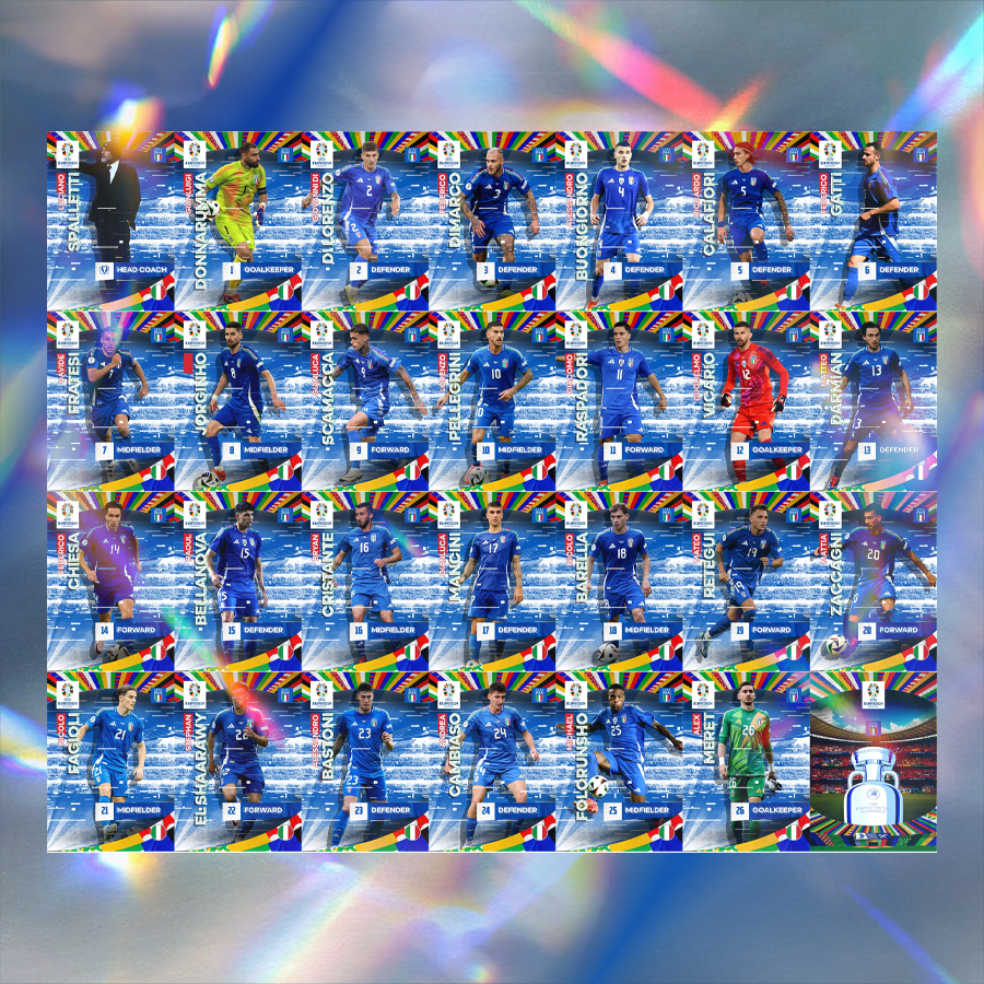 23-24 ชุดการ์ดทีมอิตาลีอุฟ่ายูโร 2024 27 ใบ | การ์ดนักฟุตบอล SKYLLECTA | ชิเอซ่า Donnarumma Calalafi