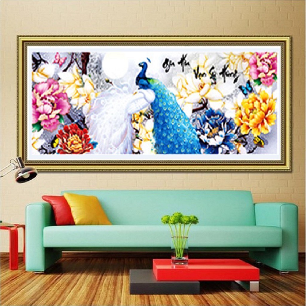 ภาพวาดเย็บปักถักร้อย Gia Hoa Van Su Hung ขนาด: 130x60 ซม. (ปักปิด)