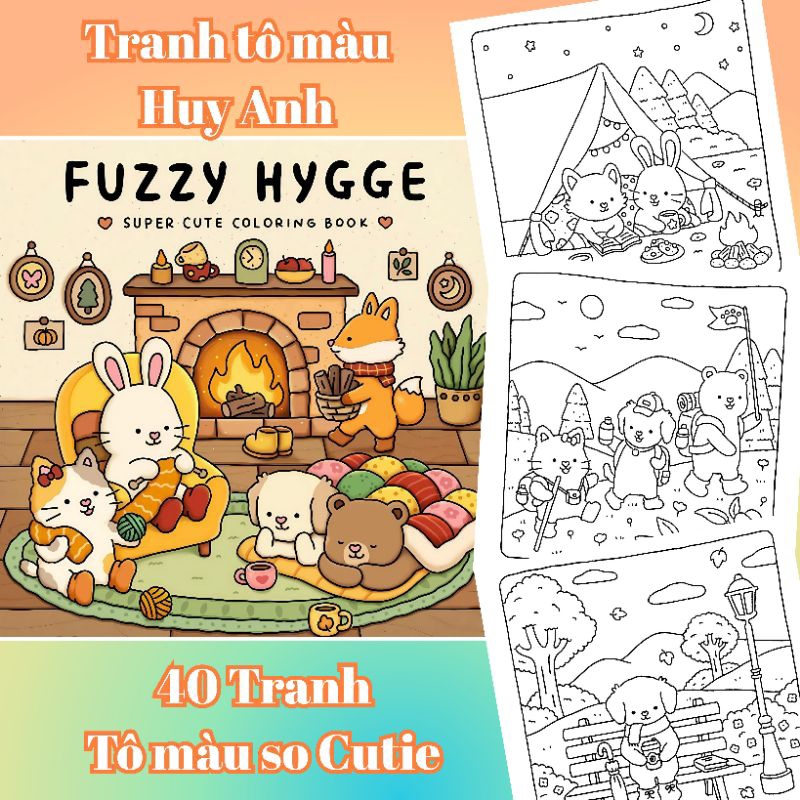 Fuzzy Hygge: ชุดหน้าระบายสี 40 หน้า สําหรับผู้ใหญ่และเด็ก - Size A5/ Square 160gsm
