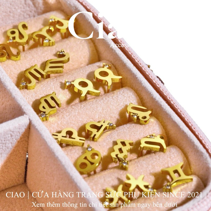 [12 Zodiac SIGNS] ต่างหู/ต่างหูไทเทเนียมพร้อมดีไซน์หินเรียบง่าย Zodiac Ciao