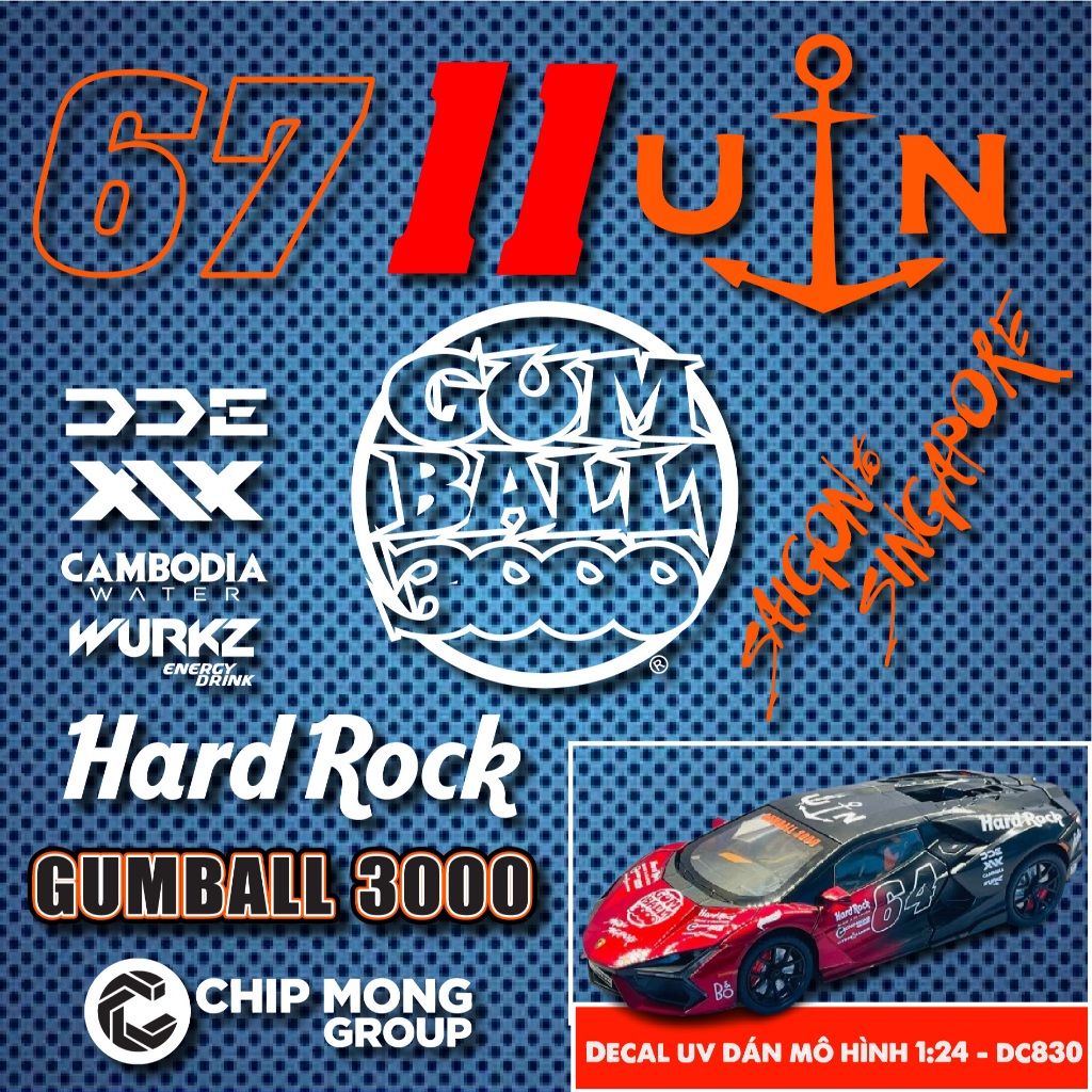 [ DC830 ] Gumball 3000 งาน UV Decal สําหรับรถยนต์ขนาด 1:24 วางบนพื้นหลังสี Autono1 ทั้งหมด