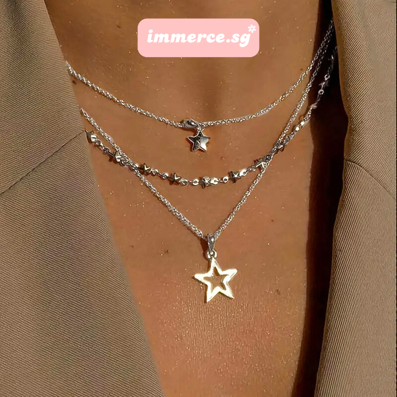 สร้อยคอดาวหลายชั้นชุบเงินสร้อยคอดาวเงินสําหรับผู้หญิง,ชุดสไตล์ปาร์ตี้หรูหราDCS