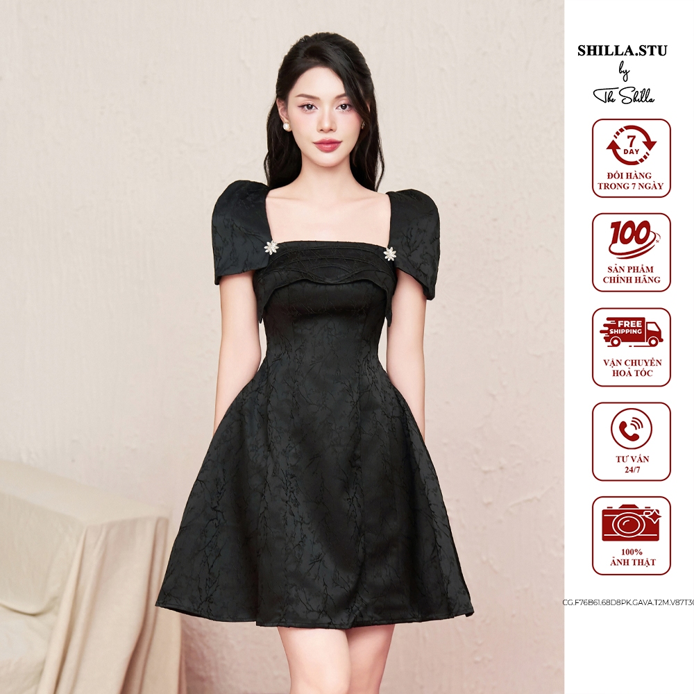 ชุดเดรสดีไซน์เนอร์ระดับไฮเอนด์คอเหลี่ยมสีดําหรูหรา [รูปถ่ายจริง] The Shilla-CG.F76B61.68D8.GAVA.T2M.