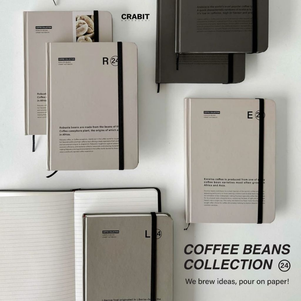 A5 CRABIT Coffee Beans Notebook พร้อมตารางจุด 130gsm สไตล์มินิมอล สําหรับคนรักกาแฟ