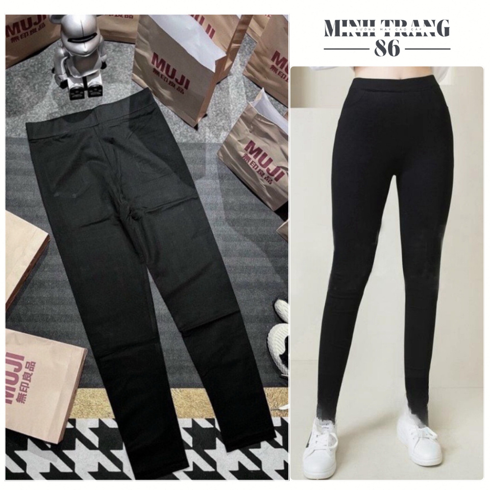 กางเกงเลกกิ้ง Mu Ji ขอบเอวสูงผ้าฝ้ายนุ่มลื่นยืด 4 ทิศทาง Minhtrang.store205