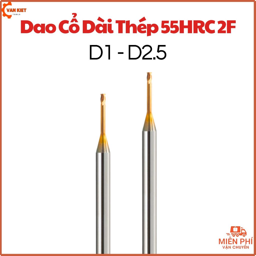 ดอกเอ็นมิลคอยาว 2F 55HRC เหล็ก จาก D1-D2.5