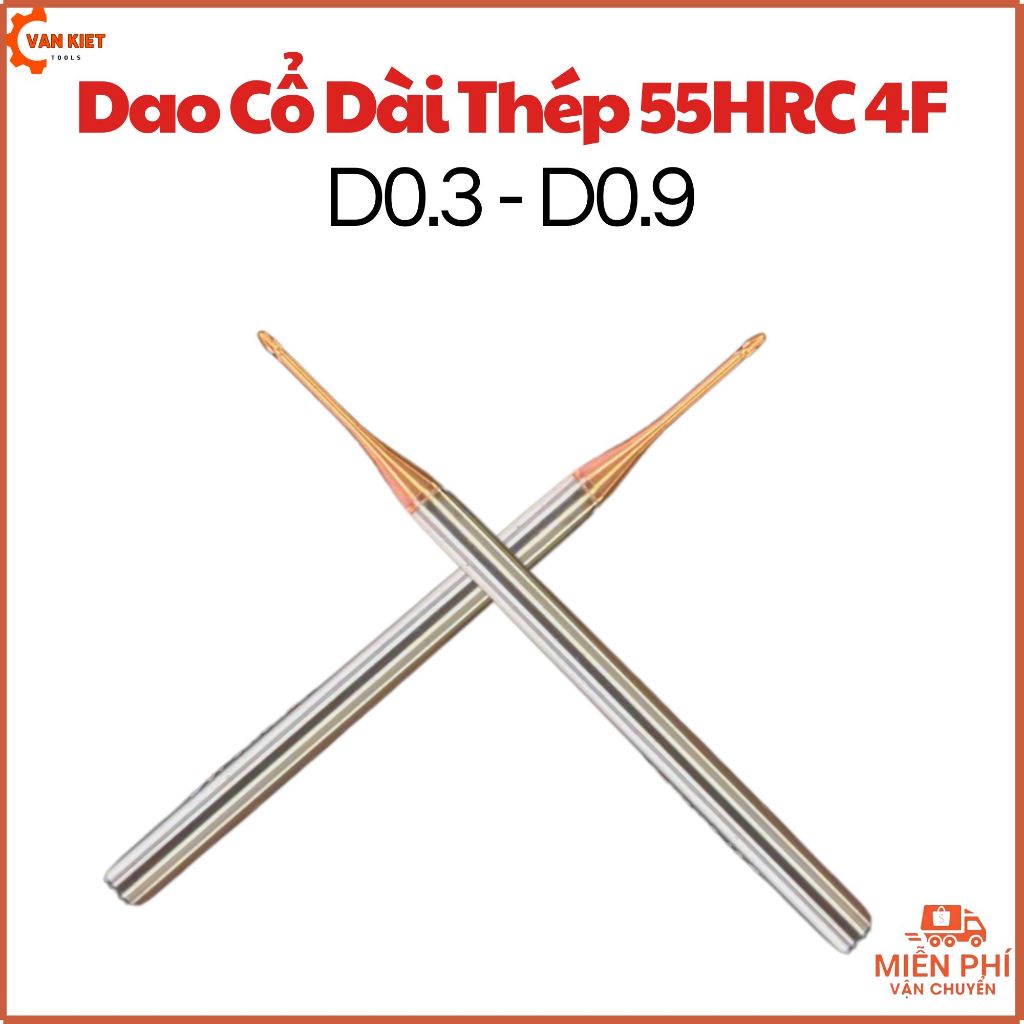โรงสีปลายคอยาวขนาดเล็ก 2F 60HRC เหล็กจาก D0.3 - D0.9