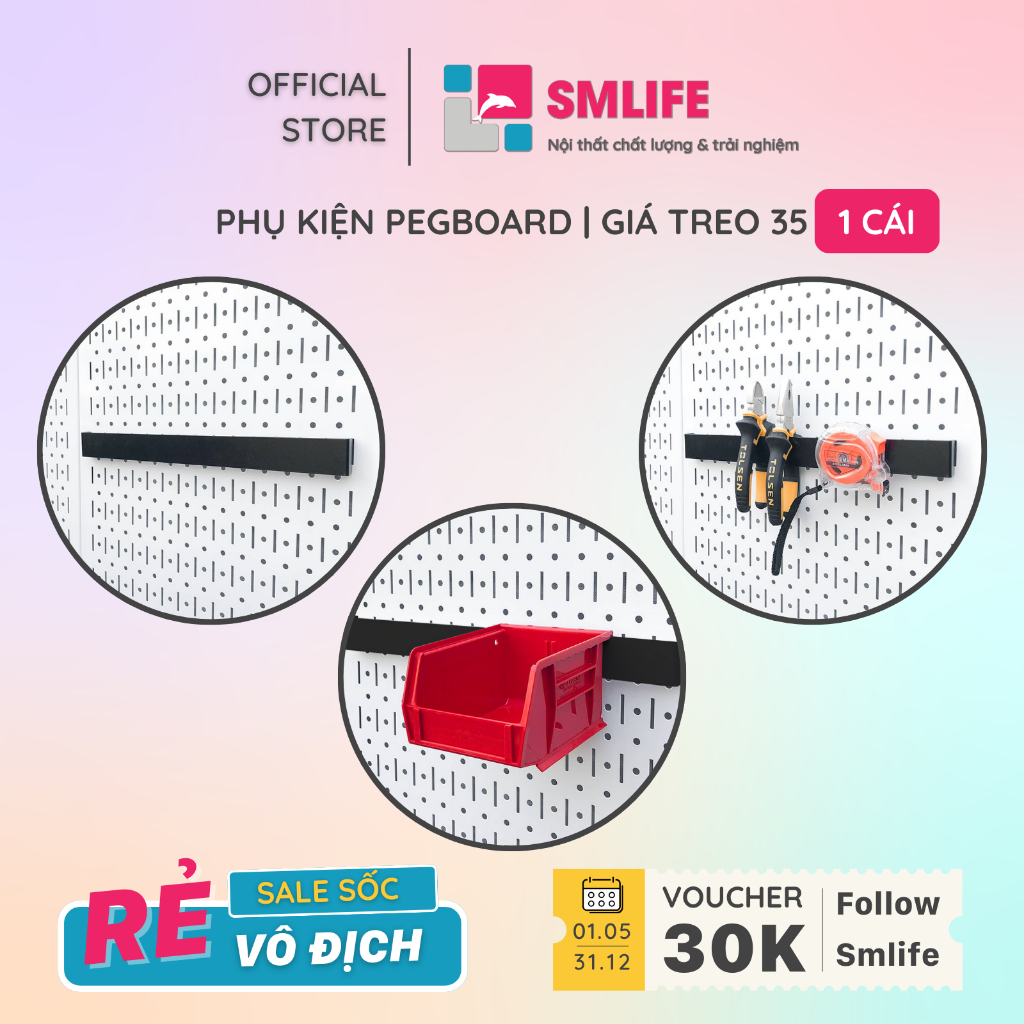 เหล็กเคลือบแป้งโมเดิร์น 35 Pegboard SMLIFE ไม้แขวนเสื้อ - อุปกรณ์เสริมที่แขวนเครื่องมือ Pegboard