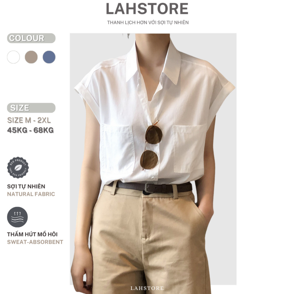 LAHSTORE เสื้อเชิ้ตแขนสั้นผ้าลินินทรงหลวมสําหรับผู้หญิงแขนคอเต่าและกระเป๋าหน้าอก 2 ช่อง ASM10 (สีขาว, สีกรมท่า, Moss Green)