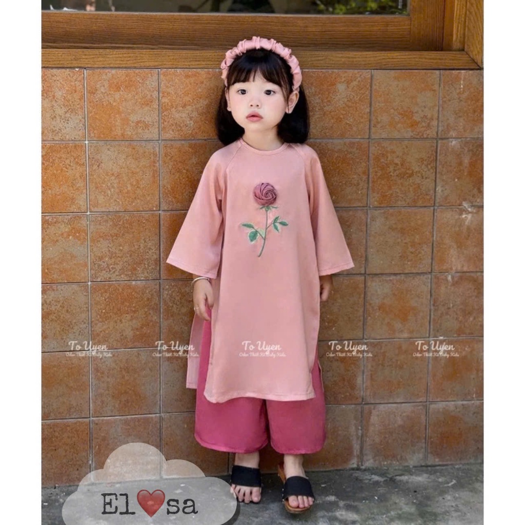 Broidered SILK Ao Dai พร้อมดอกไม้จริง (GIVEAWAY) สําหรับเด็กผู้หญิงจาก 8-20KG ANNAKIDS