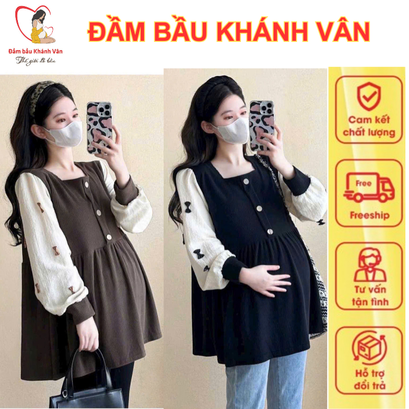 เสื้อคลุมท้องเสื้อคนท้องแขนโบว์-เสื้อคลุมท้องทรง เบบี้ดอลล์ สไตล์เกาหลีที่ปกปิดหน้าท้องผอม-แม่ตั้งครรภ์ VM611