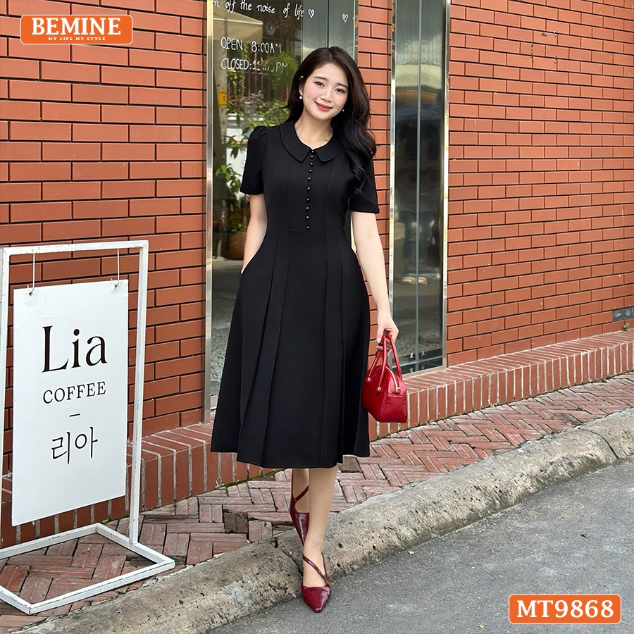 เดรสดีไซน์ เบมิน ปกคอบัวกระดุมทรงเอ เหมาะกับใส่ทํางานหรือออกงาน-ภูเขา9868